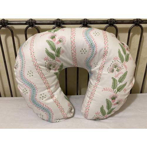 Pink, Blue, and Green Stripes and Vines Nursing Pillow Cover, Baby Girl Nursing Pillow Cover, Breastfeeding Pillow Cover