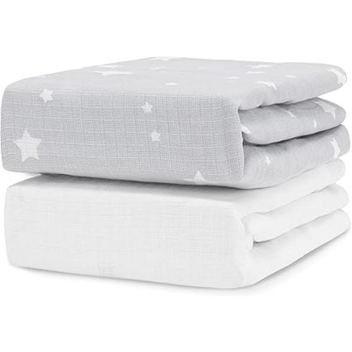 Newton Baby Fitted Crib Sheet (2-Pack) - Ultra Breathable and Soft, Organic Cotton, Fits All Standard Cribs, Stardust Grey & Plain White