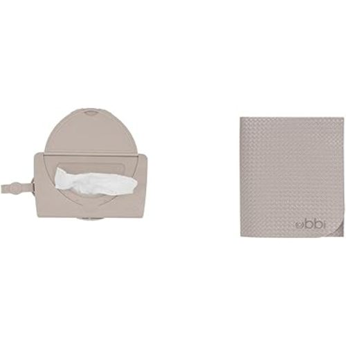 Ubbi On-The-Go Baby Wipes Dispenser and Changing Mat, Portable Diapering Accessories for Traveling with Newborns, Taupe