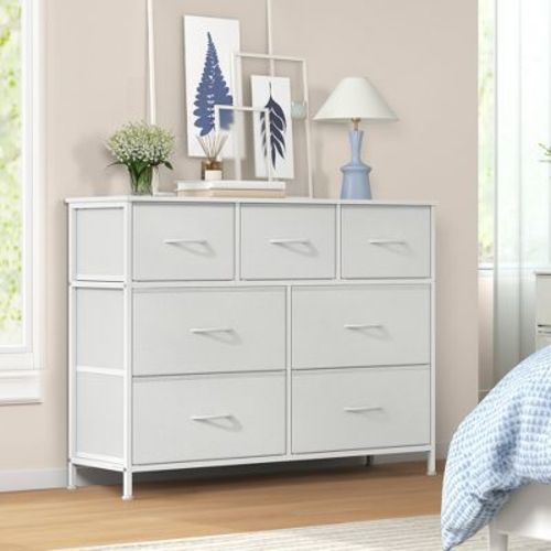 7-Drawer Fabric Dresser with Steel Frame, 88 lb Top Load Chest of Drawers, Multi-Use Storage Organizer for Bedroom Closet