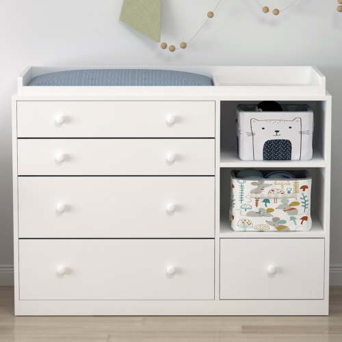 MONSLIPA Nursery Dresser Baby Dresser with 5 Drawer & 2 Shelves, White Wood Chest of Drawers for Storage, Bedroom Nursery, White (47.2"L x 19.7"W x 33.3"H)