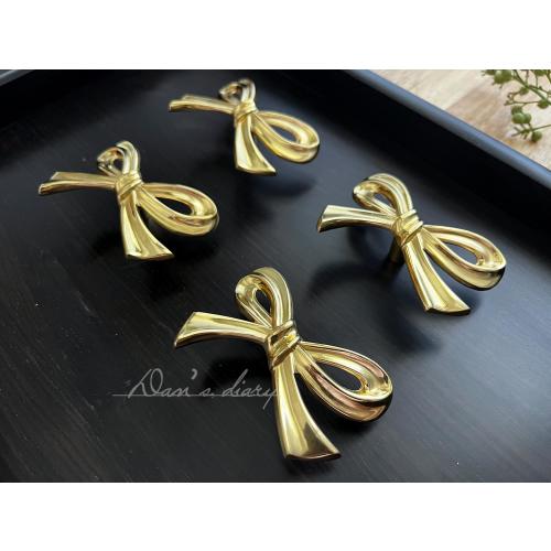 Solid Brass Bow Knob - Gold Dresser Drawer Pull