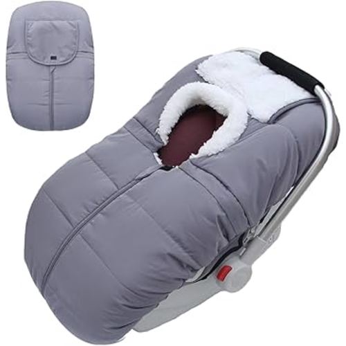 Winter Baby Car Seat Cover - Warm Infant Carseat Bunting Bag Blanket for Newborn Baby Boys Girls - Cold Weather Windproof Carrier Canopy for Travel -Universal Carseat Covers Canopies with Zips (Grey)