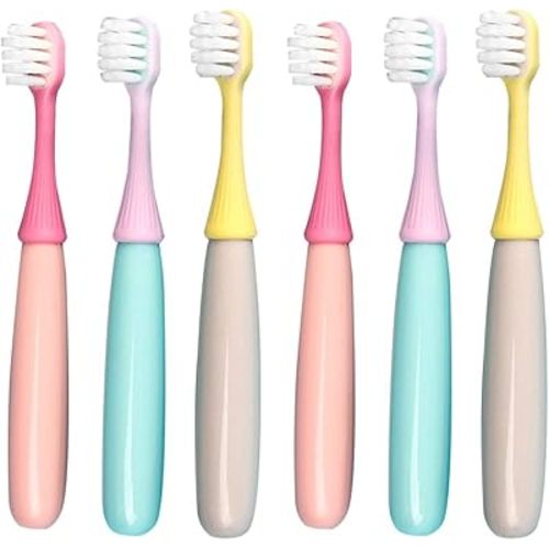 6 Packs Kids Toothbrush,Lovely Little Mushroom Extra Soft Bristles Toddler Toothbrush for 1-3Years Old (Pink& Yellow &Blue)…