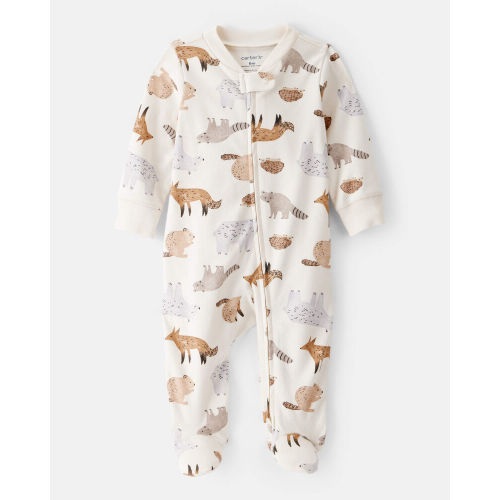 Baby Boy Fox Print 100% Cotton Long-Sleeve Sleeper - White | Carter’s Oshkosh Canada