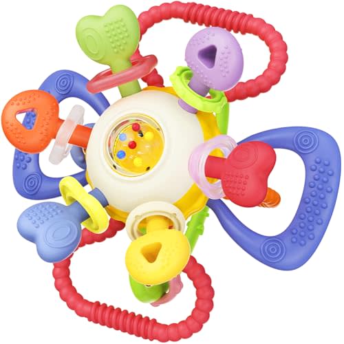 Baby Montessori Sensory Teething Toy - Safe, Multi-Functional BPA-Free Silicone Teether for Babies 0-12 Months - Teething Relief & Fun Play with Rattle - Perfect Baby Toys for Boys & Girls