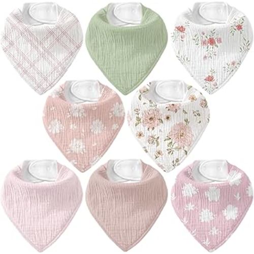 Muslin Baby Bibs 8 Pack, Baby Bandana Drool Bib for Drooling and Teething, Cotton Soft Absorbent for Girls Boys Garden : Baby