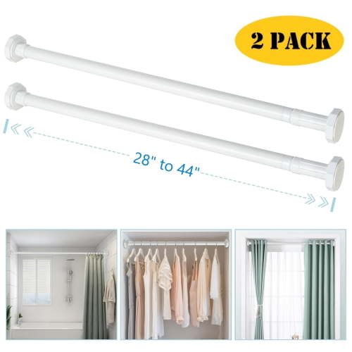 "28""-48"" Adjustable Tension Rod, Rust-Proof, No Drilling, for Closet, Window, Shower Curtain, White (2 Pack)"