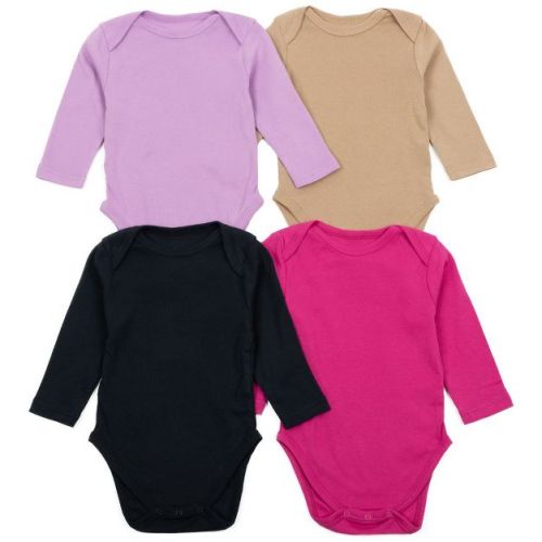 Leveret Baby Four Pack Long Sleeve Bodysuits Cotton Assorted Solid Girls Colors 6-12 Month