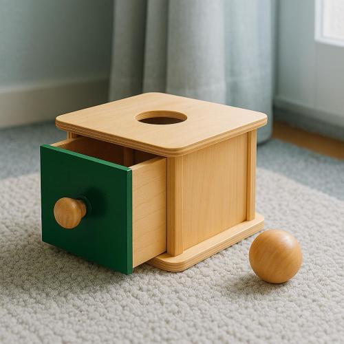 Montessori Object Permanence Box Wooden Imbucare Toy with Drawer Ball