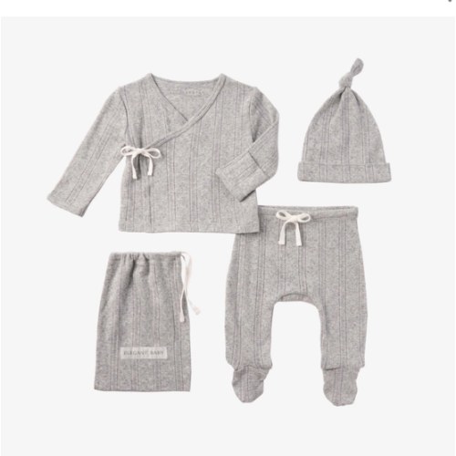 Gray Organic Cotton Pointelle Layette 3 Pc Gift Set