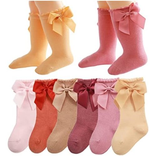 QandSweet Baby Girl Knee-High Socks Toddlers Bow Stockings Newborn Infant Non-Slip Sock