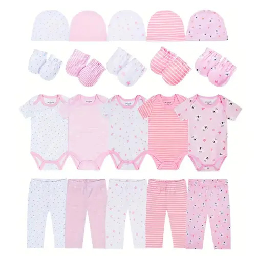 JY.COZY FOR BABY Baby Basics 20-Piece Set for 0-12 Months - Soft & Comfortable Tops Pants Hats & Gloves for Everyday Casual Wear - Pink Koala Spots Star Patterns for Boys & Girls Clothing - TikTok Shop