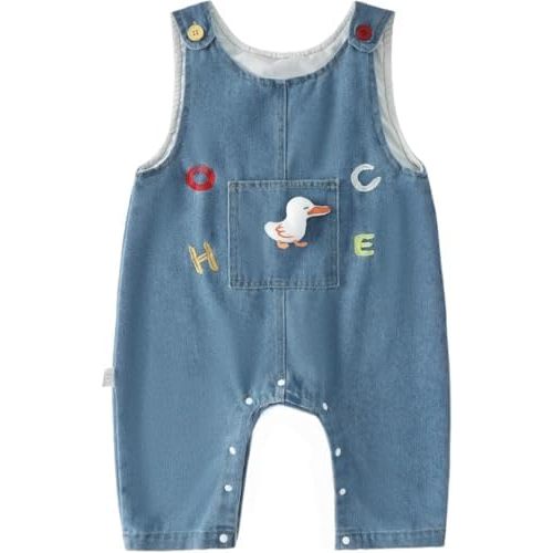 CAHL&FAUO Baby Denim Overall Toddler Soft Cute Workwear Bib Pants Jeans Cute Suspender Jumpsuit
