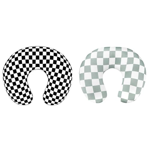DILIMI Nursing Pillow Cover, Soft Removable Case for Breastfeeding Pillows, Ultra Soft Comfortable Slipcover, Green & Black Checkerboard, Standard Size, 2 Pack