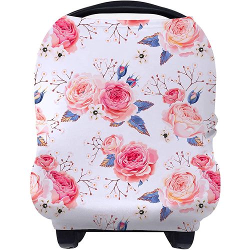 Yoofoss Nursing Cover Breastfeeding Scarf - Baby Car Seat Covers, Infant Stroller Cover, Strechy Carseat Canopy for Boys and Girls (Flower)