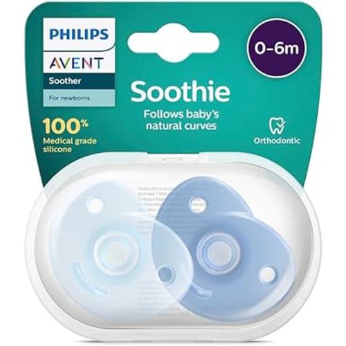 Philips Avent SCF099/21 Soothie Heart Pacifiers for 0-6 Months Babies, Blue (Pack of 2)