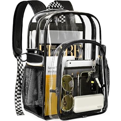 PAMANO Clear Backpack Transparent Heavy Duty School PVC Bookbag See Through Bag Boys and Girls for College Work Travel Security