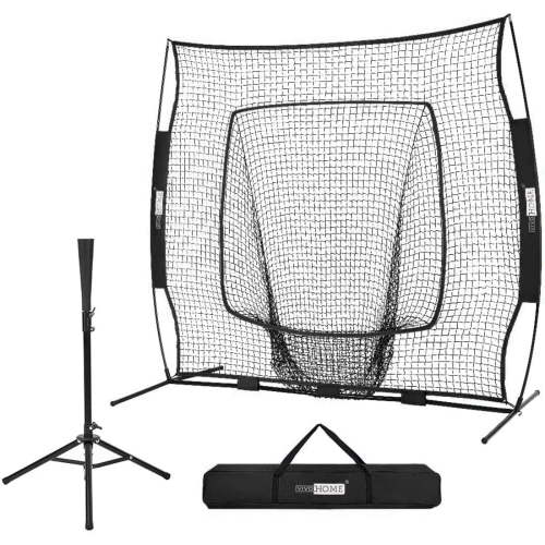 SPECSTAR 7x7Ft Baseball Softball Practice Net with Strike Zone Target Tee and Carry Bag