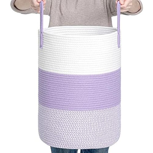 CLHMILY&Z 40L Laundry Basket Round Storage Rope Basket - 13x18 Inches - Lavender Hamper in Bedreoom and Cute Storage Bin for Blankets, Toys, and Nursery Essentials