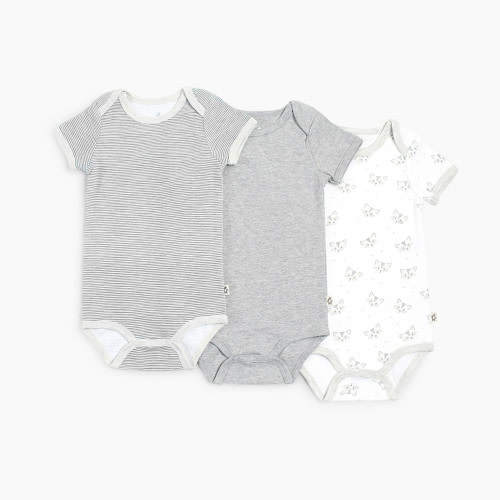 Snugabye Short Sleeve Bodysuit (3 Pack) - Grey, 6-9 Months
