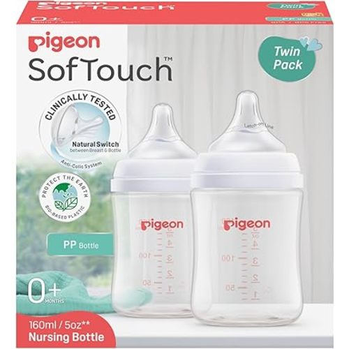 Pigeon SofTouch Logo BPP PP Nursing Bottle, 160 ml Capacity (Pack of 2)