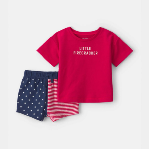 Baby 2-Piece 'Little Firecracker' Top & Short Set - Red/Navy Blue | Carter's