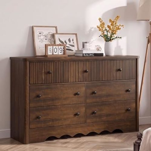 IDEALHOUSE Fluted Dresser for Bedroom, Farmhouse 7 Drawers Dresser