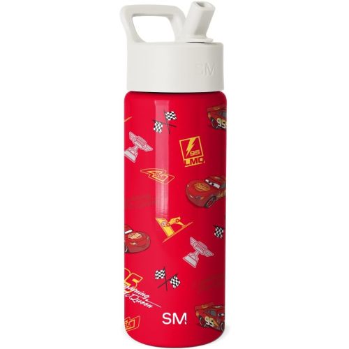 Simple Modern Disney Pixar Lightning McQueen Kids Water Bottle with Straw Lid | 18oz Insulated Stainless Steel Kids Tumbler & Toddler Cup for School, Girls, Boys | Summit | Cars Lightning Speed