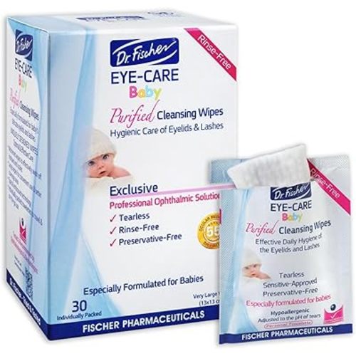 Purified, Non Irritating, Tear Free, Hypoallergenic & Sensitive Approved Baby Eyelid Wipes by Dr. Fischer – Pre-moistened, Rinse Free and Pediatrician Recommended - (30)