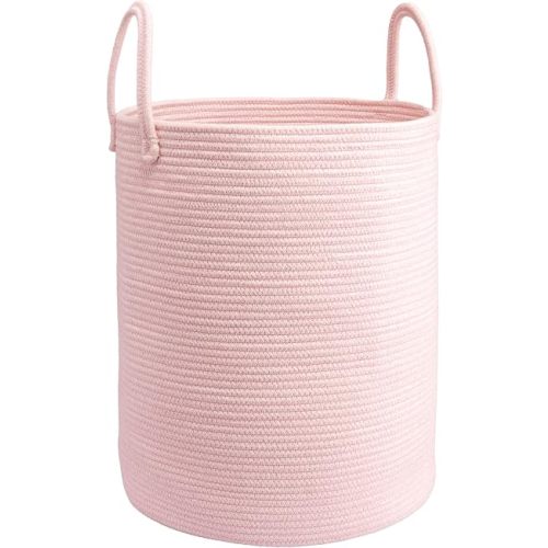 Woven Cotton Rope Laundry Basket, 15" x 20" Laundry Hamper, Pink