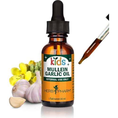 Herb Pharm Kids Mullein Garlic Ear Oil: Alcohol-Free Herbal Ally for Kids, Made with Certified Organic Mullein, Certified Organic Garlic, & USDA Organic Calendula, Topical Use Only, for Children, 1 oz