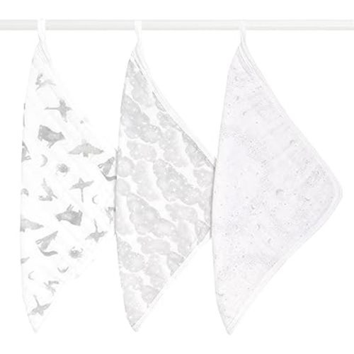 aden + anais Organic Oversized Washcloth 3-Pack, Super Soft 100% Organic Cotton Muslin, Gentle on Skin, 3 Absorbent 12x12 Layers, Softer with Every Use, for Babies Infants Toddlers, Map The Stars