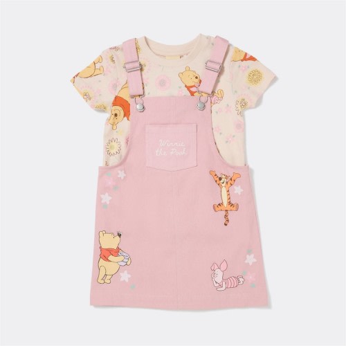Winnie the Pooh Kids Print Overall & Tee Set - Dusky Pink - Size 5