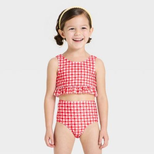 Toddler Girls' Gingham Star Printed Ruffle Bow Back Bikini - Cat & Jack™ Red 3T