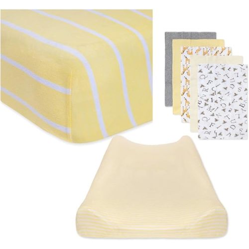 Burt's Bees Baby Unisex Baby Gift Set - Crib Sheet, Changing Pad Cover & Burp Cloths, 100% Organic Cotton Essentials Bundle