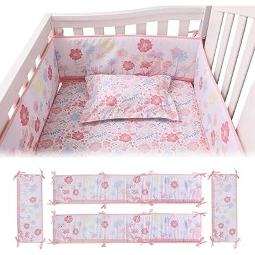 Edge Cushioning Pad Set, 4-Piece Thick Anti-Collision Mattress Pad (Pink Flower Fox)