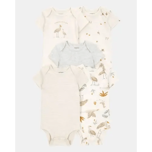 Baby 5-Pack Striped Birds Short-Sleeve Cotton Bodysuits - Ivory | Carter's
