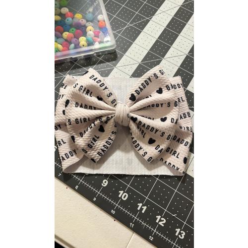 Beautiful Headwraps with 5-5.5 inch bows made with Liverpool Bullet Fabric. Two sizes available for Baby 14” and Toddler 16”.