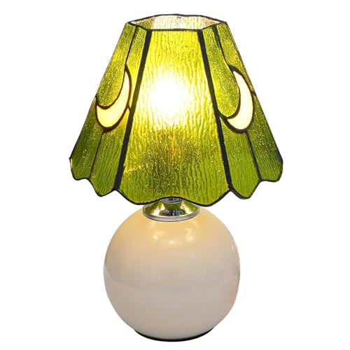 KIPHEPI Mushroom Lamp Tiffany Lamp Stained Glass Table Lamp Moon Cute Small Bedside Lamps for Living Room Home Decor,Unique Aesthetic Home Living Room Decor Girls Women Birthday Day Gift,Green