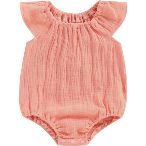 Mubineo Baby Girl Boy Summer Cotton Linen Romper Clothes Basic Plain Ruffle Sleeveless Comfy Rompers Newborn Tops
