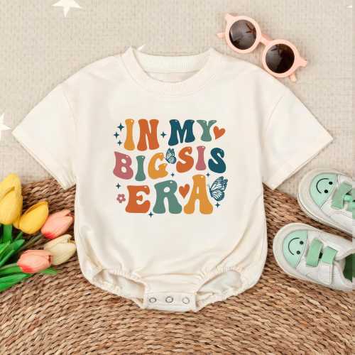 Big Sister Romper Sweatshirt, In My Big Sis Era Baby Outfit, Toddler Announcement Romper,Sister Gift Idea,Baby Girl Clothes,Cute Baby Outfit