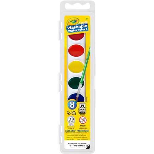 Crayola 8ct Kids Watercolor Paints with Brush, Washable Tempera, School Supplies for Kids, Art Classroom Essentials, Gift, Ages 3+