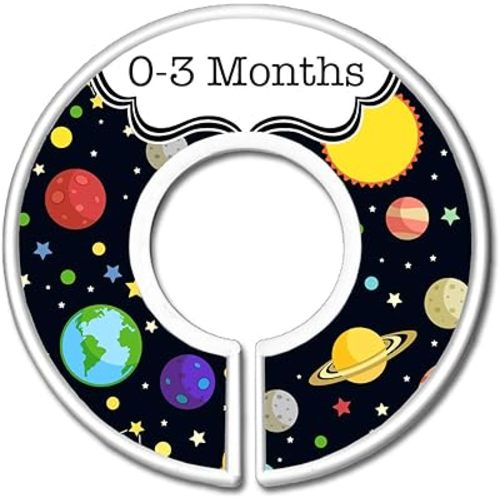 Nursery Closet Size Dividers, Boys Solar System Baby Clothes Organizers, Space Theme Nursery, Solar System - Set of 6