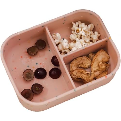 Spoondrift Leakproof Silicone Bento Lunch Box, Food Container For Child And Adult, 3 Compartment, 3 Colors, Cream, Green, and Rose (Rose)