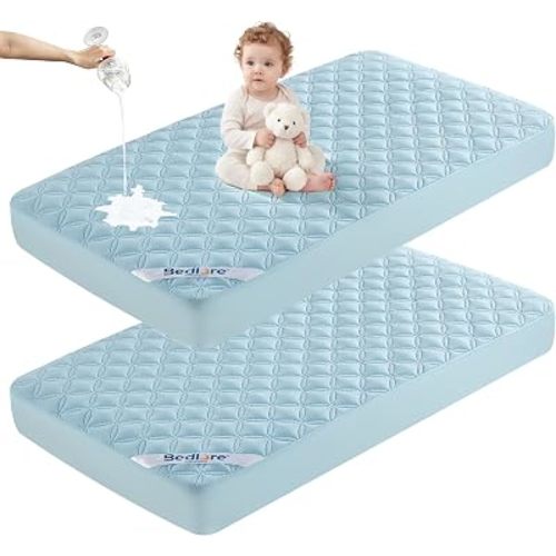 BEDLORE Baby Crib Mattress Protector 2-Pack Waterproof Blue 52"x28"