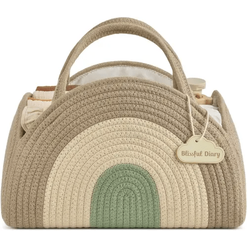 Blissful Diary Baby Diaper Caddy Organizer, Cotton Rope Diaper Caddy Basket, Large Storage Basket for Newborn Boys and Girls, Gift for Baby Shower List, Newborn Essentials, Natural Rainbow