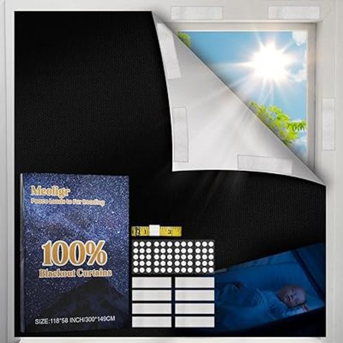 100% Blackout Curtains for Bedroom, No Drill Window Shades, Hook and Loop Tape, Portable DIY Shades, Blackout Blinds, Blackout Window Cover for Baby Nursery, Dorm Room, Travel - 118" x 58"