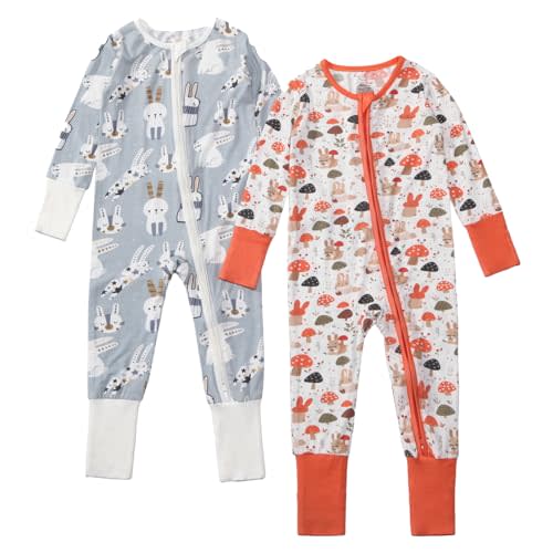 OPAWO Viscose from Bamboo Baby Pajamas Girl 2pack Mittens Cuff 2 Way Zipper Soft Footless Sleeper Baby Boy One-Piece Romper