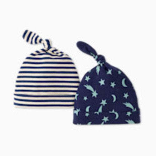 Hanna Andersson Baby 2-pk HannaSoft Top Knot Hat - Mini Shooting Stars, Newborn